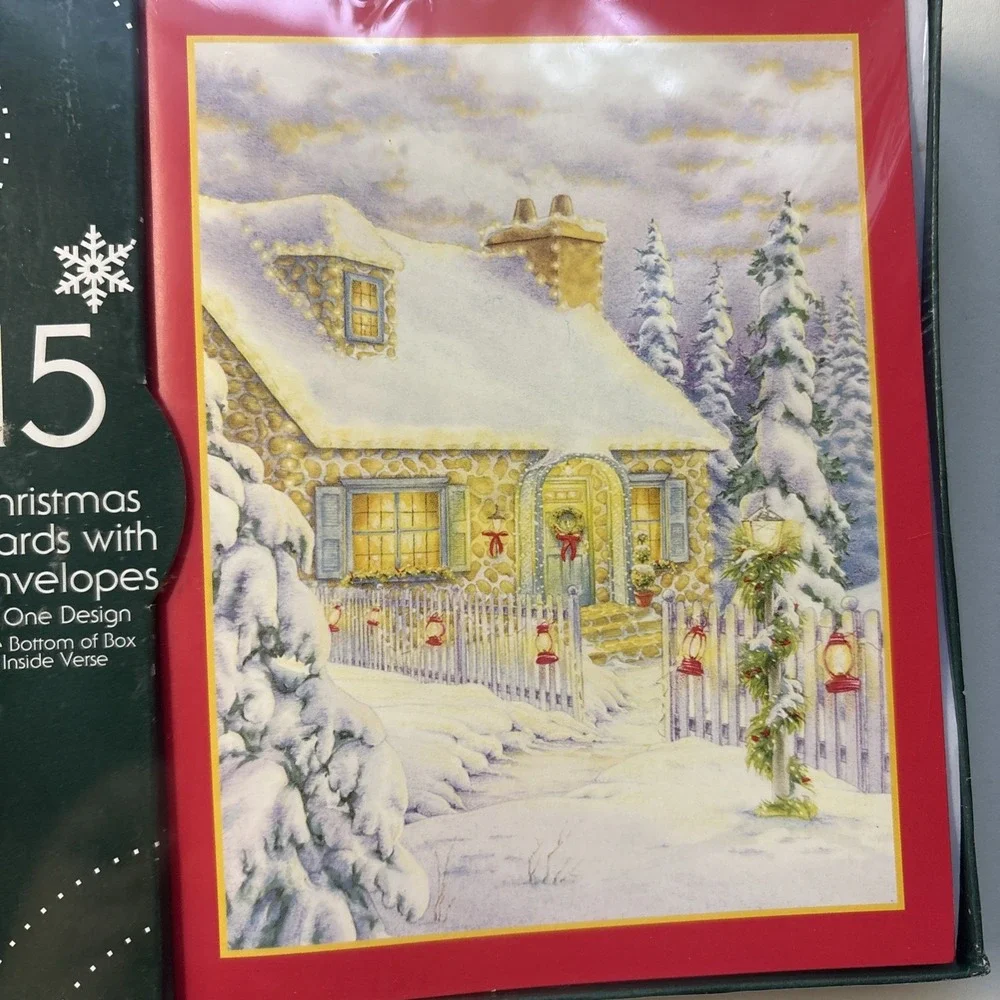 Christmas Holiday Greeting Cards Tender Thoughts 2 Boxes of 15 Lit Snowy House